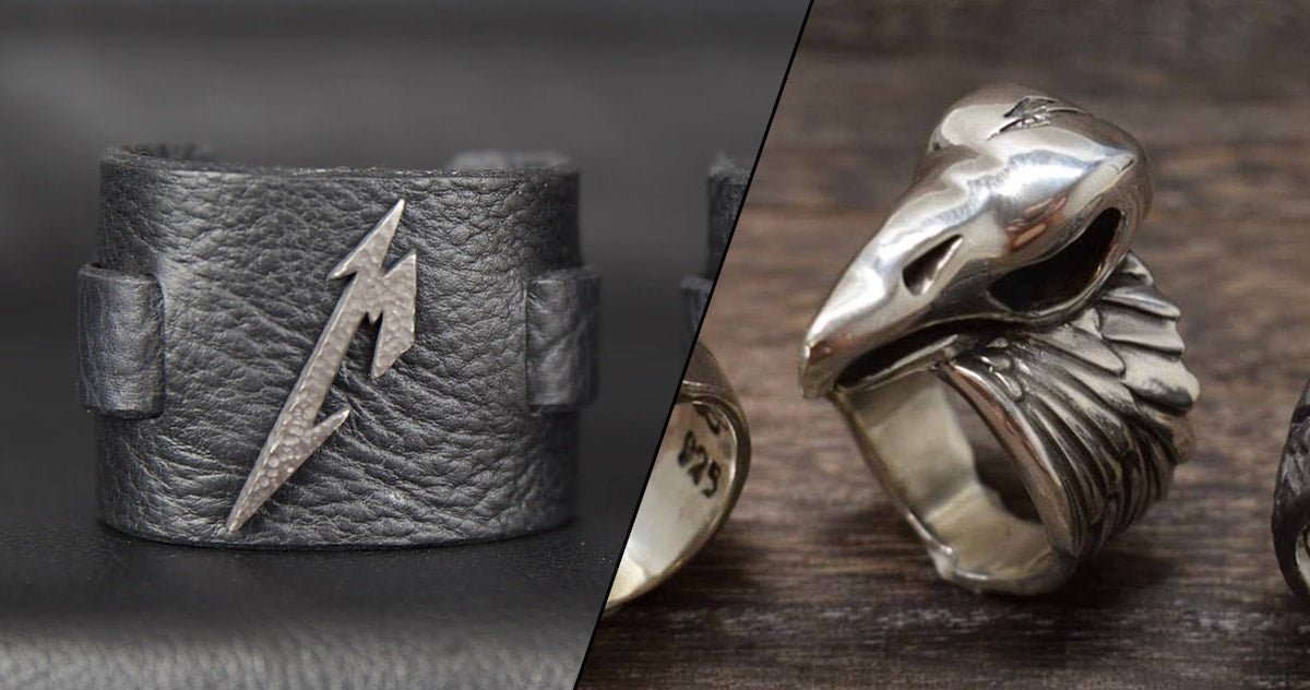 Metallica Leather Cuff and Ring Designed by Silver Luthier