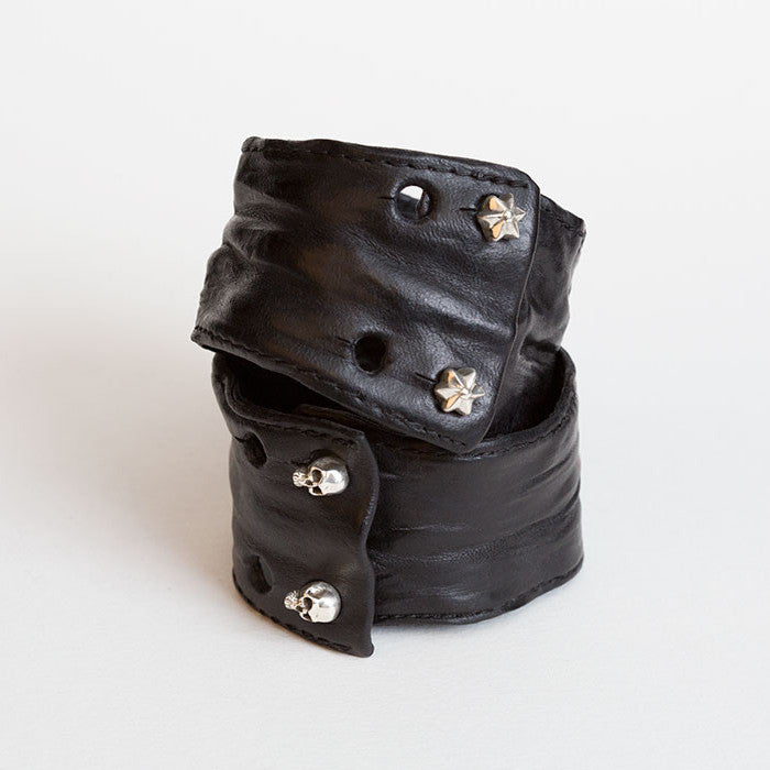 Black Bullhide Leather Cuff Bracelet 1.25