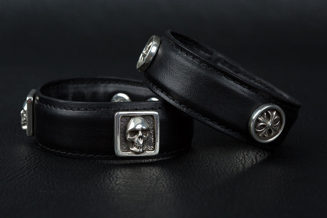 Leather Cuff Bracelet with skull & cross